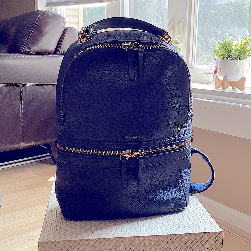 Henri Bendel Blue Leather Slim Laptop/Backpack.